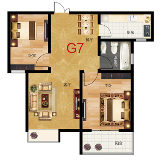 東方紅國際廣場(chǎng)完美兩房戶(hù)型圖