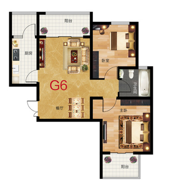 東方紅國際廣場(chǎng)優(yōu)雅兩房戶(hù)型圖