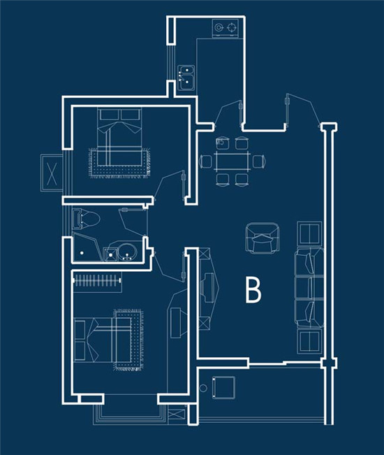 億家運河上郡二房二廳一衛1#B戶(hù)型