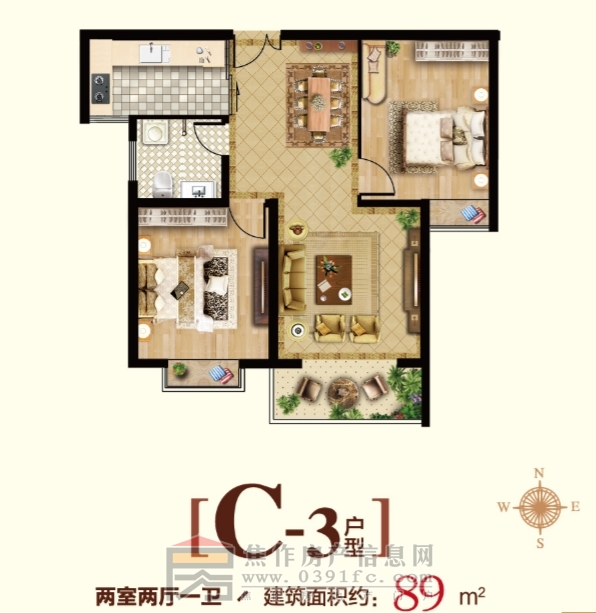 百大嘉苑Ⅱ期 兩室兩廳一衛 約：89㎡