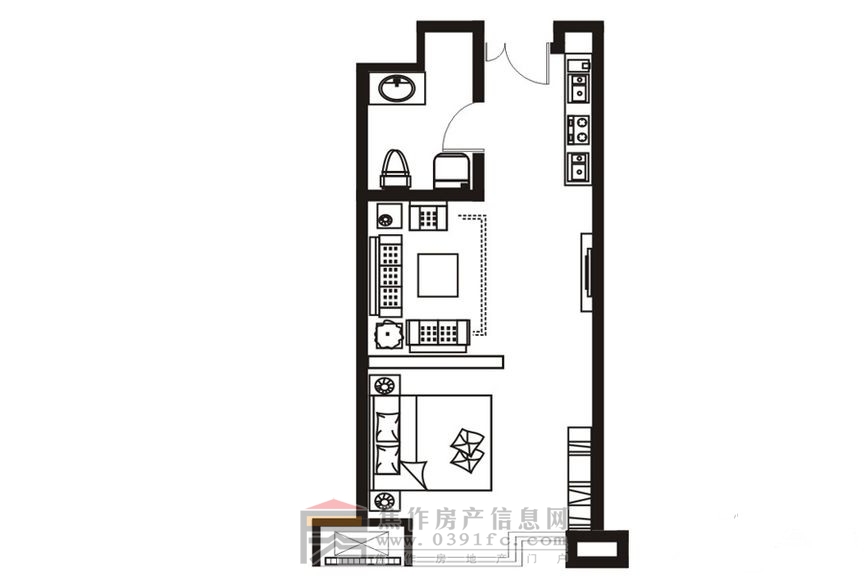 理達文華廣場(chǎng)一室一廳一廚一衛約42.91㎡