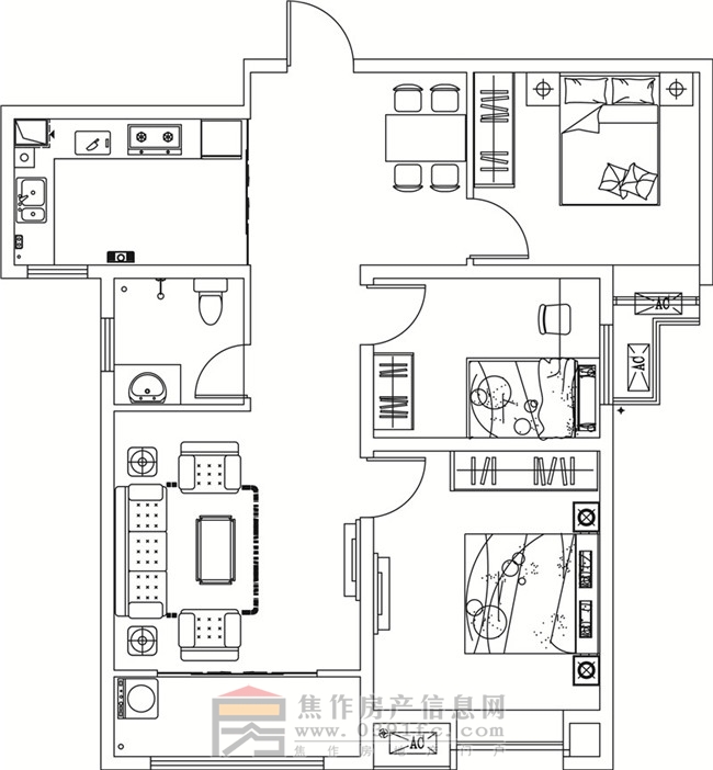 金德利公館7#3單元中戶(hù)三室兩廳一衛110.3㎡