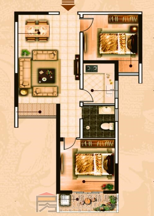 四季花城·錦程C戶(hù)型兩室兩廳一衛約76㎡