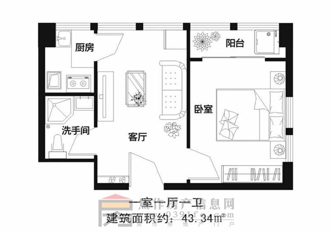 遠大·未來(lái)城一室一廳一衛 建面約43.34㎡