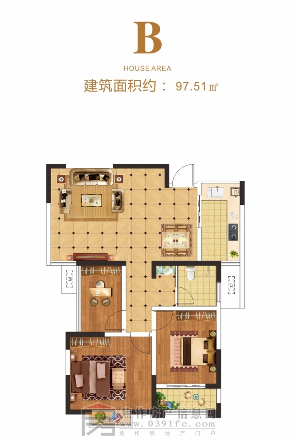 萬(wàn)隆·善水尚苑B戶(hù)型97.51㎡