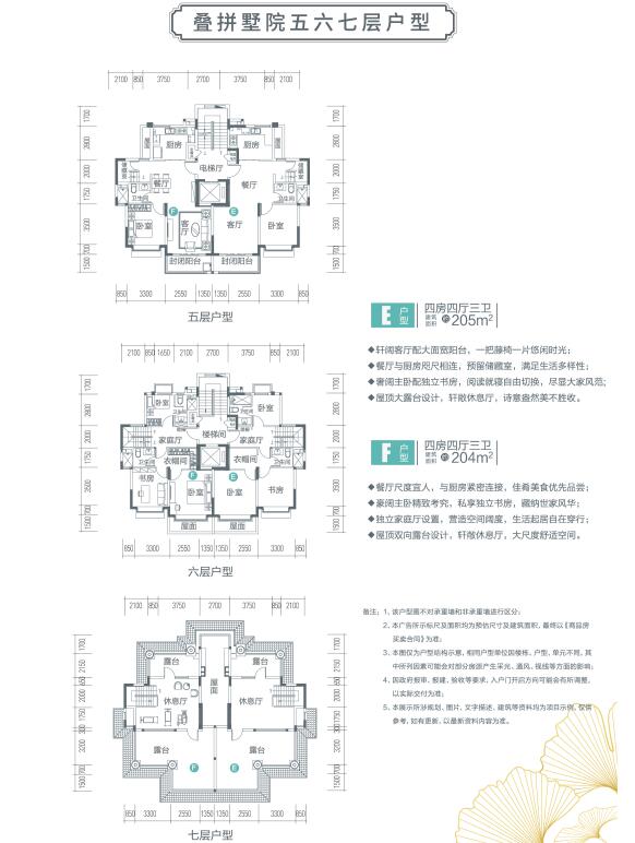 云臺山恒大養生谷疊拼墅院204 205平方五 六 七層戶(hù)型品鑒
