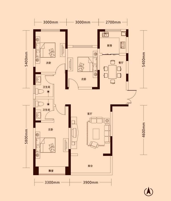 金山東方花園4期三室兩廳二衛 (約121.35m)