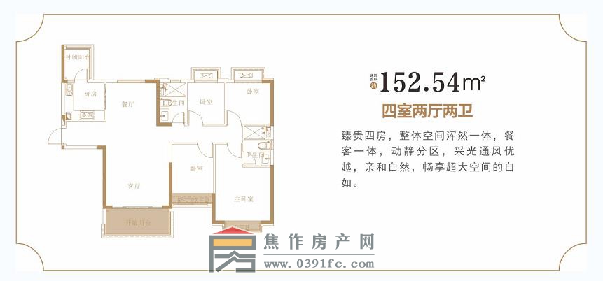 恒大翡翠華庭四室兩廳兩衛152.54㎡戶(hù)型圖