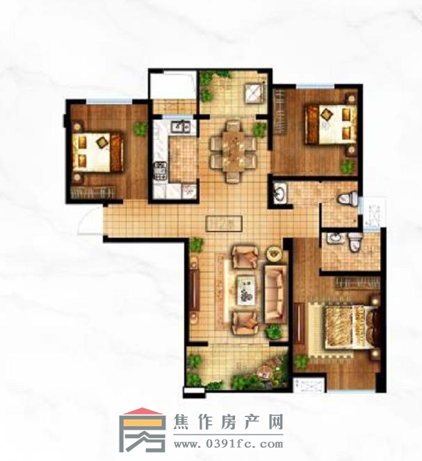 悅東城H2悅峰三室兩廳兩衛124.73㎡戶(hù)型圖