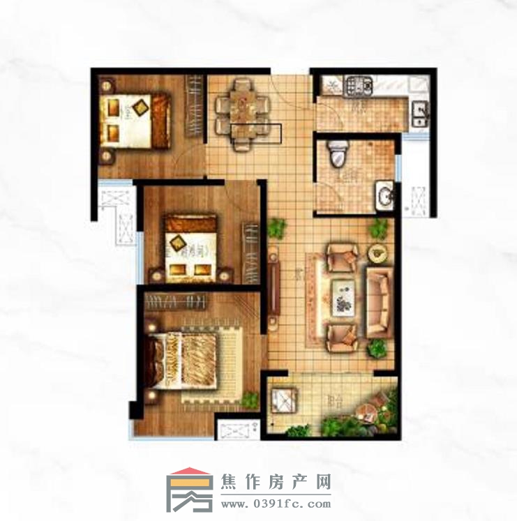 悅東城H3悅堂三室兩廳一衛96.52㎡戶(hù)型圖